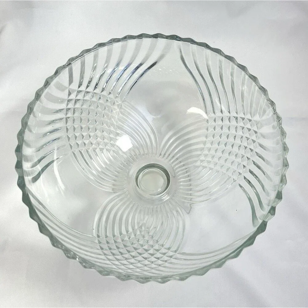 VTG Holiday Time Indiana Glass Facet Cut Clear Pedestal Centerpiece Bowl in Box